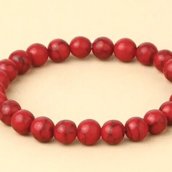 Red Turquoise Natural Stone Beaded Bracelet Shamballa Chakra Boho Reiki - Picture 2 of 2